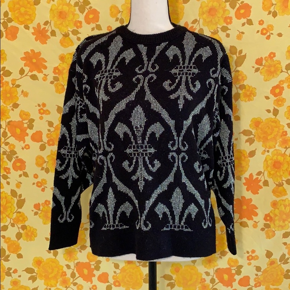 True Vintage Fleur De Lis Silver Black & Sweater